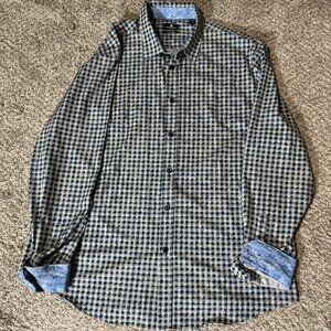 Brooklyn Brigade Shirt Mens XL Blue White Slim Fit Recycled Polyester Button Up